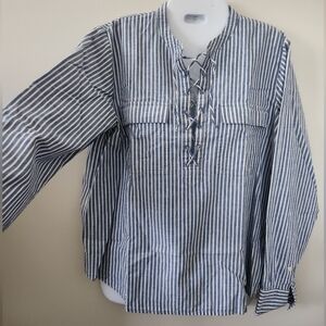 J. Crew Blue and White Casual Button Down Shirt with Nautical Stripes Sz. M